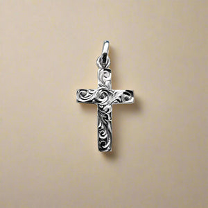 Small Old English 3mm Cross Pendant in 14K White Gold