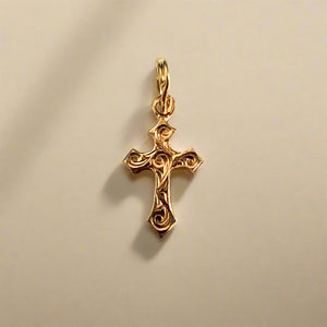 Byzantine Cross Charm Pendant in 14K Pink Gold