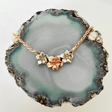 Load image into Gallery viewer, Two-tone 17&quot; Three Plumeria Necklace in 14K Gold

