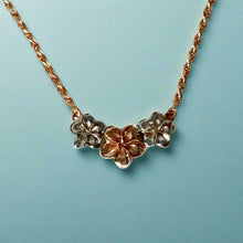 Load image into Gallery viewer, Two-tone 17&quot; Three Plumeria Hawaiian Necklace in 14K Gold
