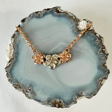 Load image into Gallery viewer, Two-tone 15&quot; Three Plumeria Necklace in 14K Gold
