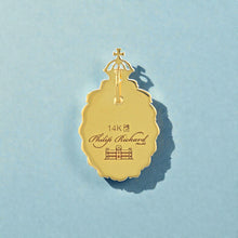 Load image into Gallery viewer, Back of Iolani Palace Oval Maile Pendant w/ Raised Initial "B" in 14K Yellow Gold

