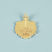 Load image into Gallery viewer, Back of Iolani Palace Cress Maile Pendant with Raised Initial &quot;K&quot; in 14K Yellow Gold
