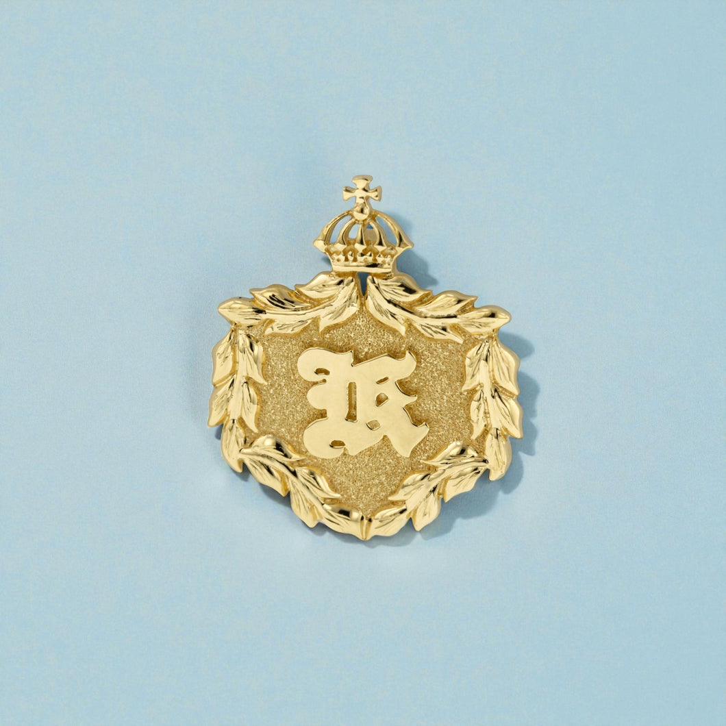 Front of Iolani Palace Cress Maile Pendant with Raised Initial 