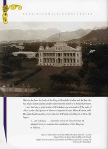 Example of a page from Hawaiian Heirloom Jewelry book with a picture of Honolulu's Iolani Palace in the late 1800s