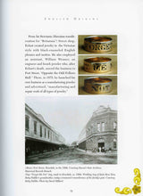 Load image into Gallery viewer, Example of a page from Hawaiian Heirloom Jewelry book with pictures of Fort Street, Honolulu, in the 1890s. Courtesy Hawaii State Archives, Historical Records Branch and &quot;Forget Me Not&quot; ring, made in Honolulu, ca. 1880s. Wedding ring of Katie Rose Sims, Betty Fiddler&#39;s grandmother, today a treasured remembrance of the family&#39;s past. Courtesy Belty Fiddler. Photo by David Millard.
