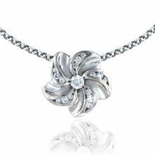 Load image into Gallery viewer, Hawaiian Plumeria Slider Necklace with Diamonds in 14K White Gold

