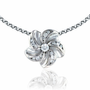 Hawaiian Plumeria Slider Necklace with Diamonds in 14K White Gold