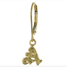 Load image into Gallery viewer, Old English Initial Lever Back Earrings in 14K Yellow Gold, Choice of &quot;L&quot; or &quot;A&quot;
