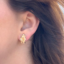 Load image into Gallery viewer, Hibiscus w/ Leaves French Clip Earrings in 14K Yellow Gold
