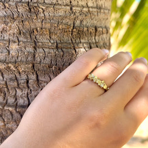 Three Small Plumeria Hawaiian Flower Ring in 14K Green Gold