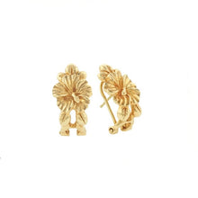 Load image into Gallery viewer, Hibiscus w/ Leaves French Clip Earrings in 14K Yellow Gold
