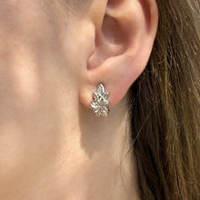 Load image into Gallery viewer, Plumeria with Leaves French Clip Earrings in 14K White Gold
