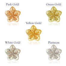 Load image into Gallery viewer, Plumeria flower earrings in color gold and platinum
