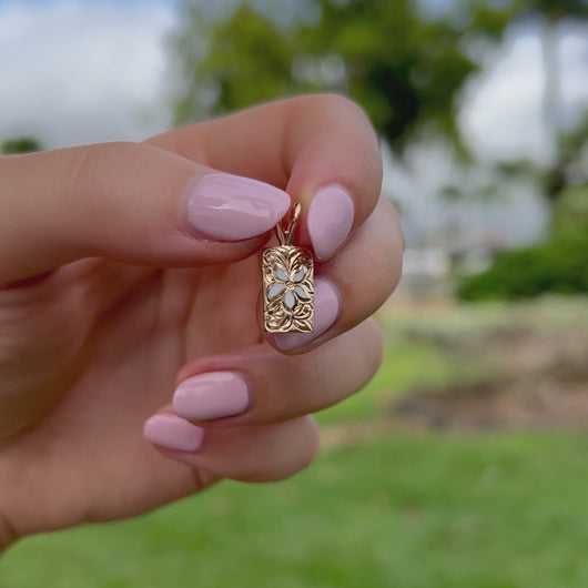 White enamel flower Hawaiian pendant 