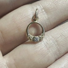 Load and play video in Gallery viewer, Hawaiian Circle Pendant w/ Flowers &amp; .05ct Diamond in 14K Yellow Gold
