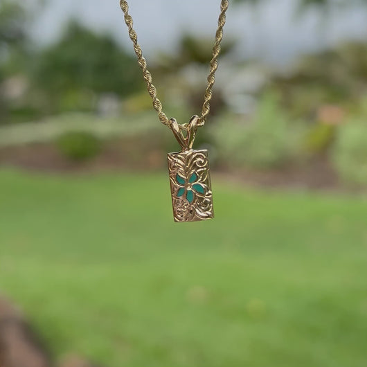Beautiful Hawaiian jewelry flower pendant with green enamel 