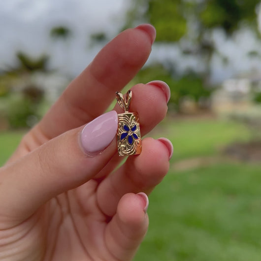 Blue enamel Hawaiian flower pendant 
