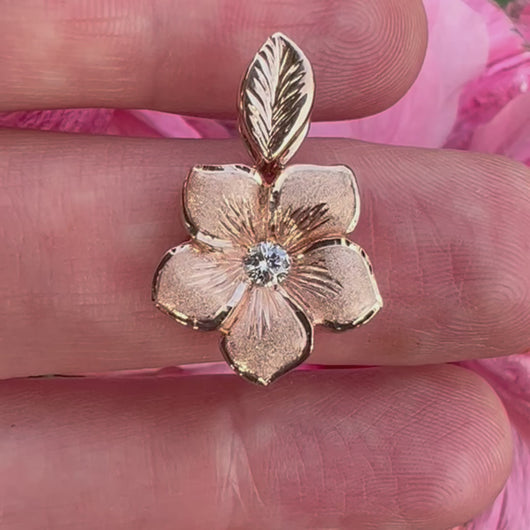 Plumeria flower pendant with diamond