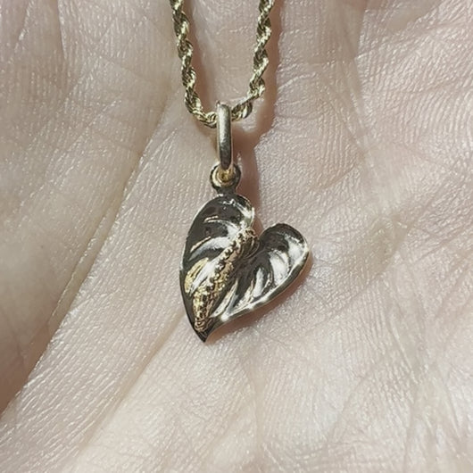 Anthurium flower pendant in 14K yellow gold on a chain