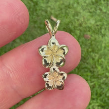 Load and play video in Gallery viewer, Vertical Two Tone Plumeria Pendant in 14K Gold (various colors available)
