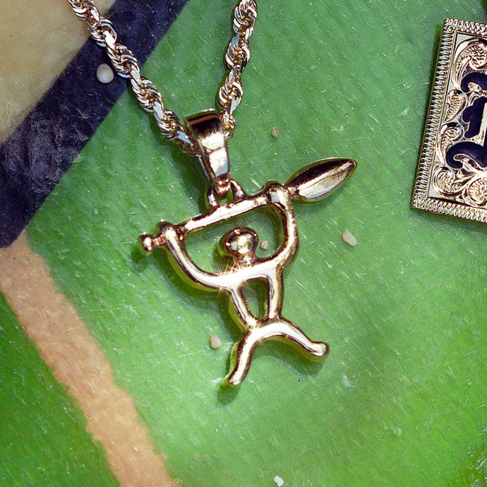 Hawaiian Petroglyph Paddler Pendant in 14K Yellow Gold