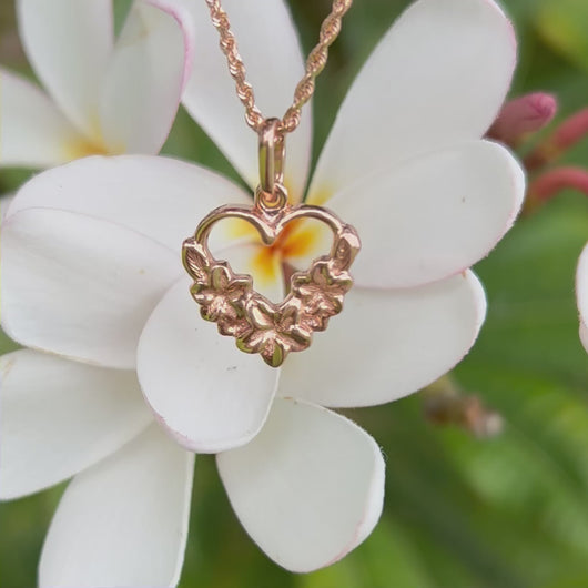 Heart shaped Hawaiian Pendant with engraved Plumerias