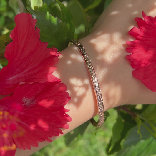 Hawaiian Bracelet with hibiscus and plumeria engraving