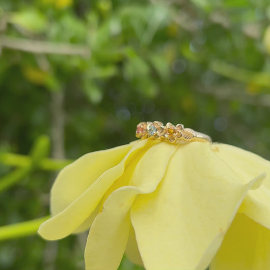 Engraved Hawaiian Flowers ring with stones