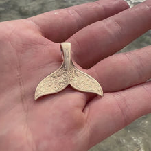 Load and play video in Gallery viewer, Large Engraved Whale Tail in 14K Yellow Gold
