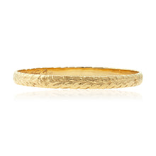 Load image into Gallery viewer, Gold Hawaiian Bangle with Engraved Plumeria and Maile 
