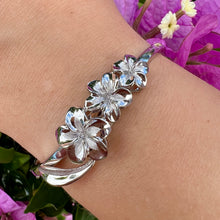 Load image into Gallery viewer, Three Plumeria Bracelet in White Gold
