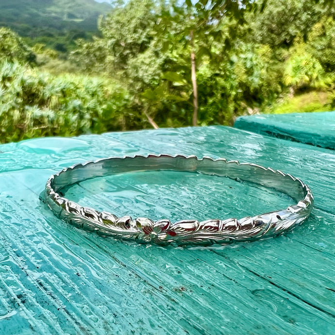 Platinum Long Leaf Maile 6mm Hawaiian Bangle