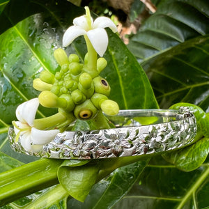 Hibiscus with Leaves 8mm Hawaiian Bracelet 14K White Gold