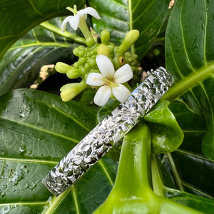 Hibiscus w/ Leaves 8mm Hawaiian Bracelet 14K White Gold
