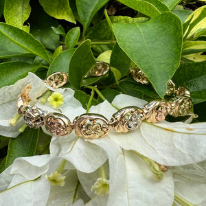 Multicolor Plumeria Hawaiian Link Bracelet in 14K Gold