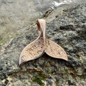 Large Engraved Whale Tail in 14K Yellow Gold