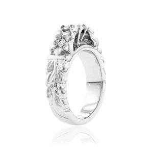 Deep Cut Maile & Plumeria W/ Diamonds 6mm French Mount