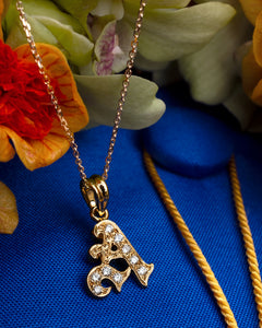 Hawaiian Initial Pendant with Diamonds on golden chain