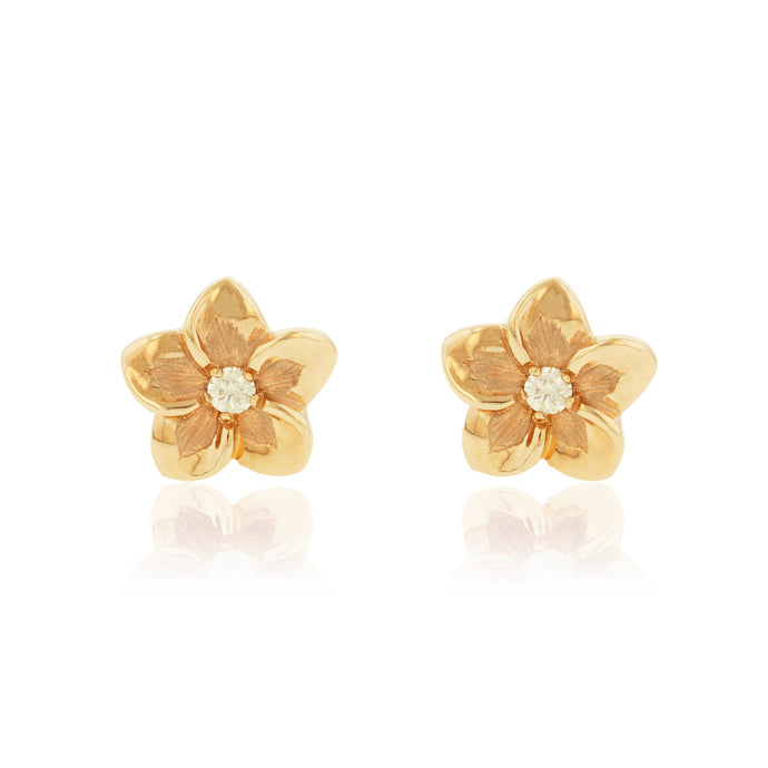 Medium Plumeria Earrings w/ Diamonds - Philip Rickard