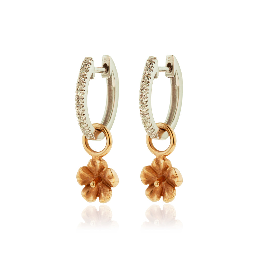 Oval Diamond Hoop Earrings w Hibiscus Charm