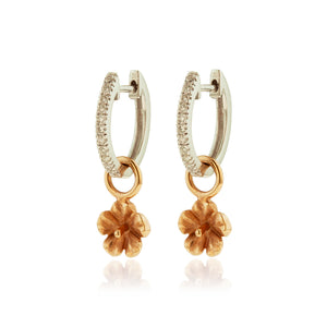 Oval Diamond Hoop Earrings w/ Hibiscus Charm - Philip Rickard