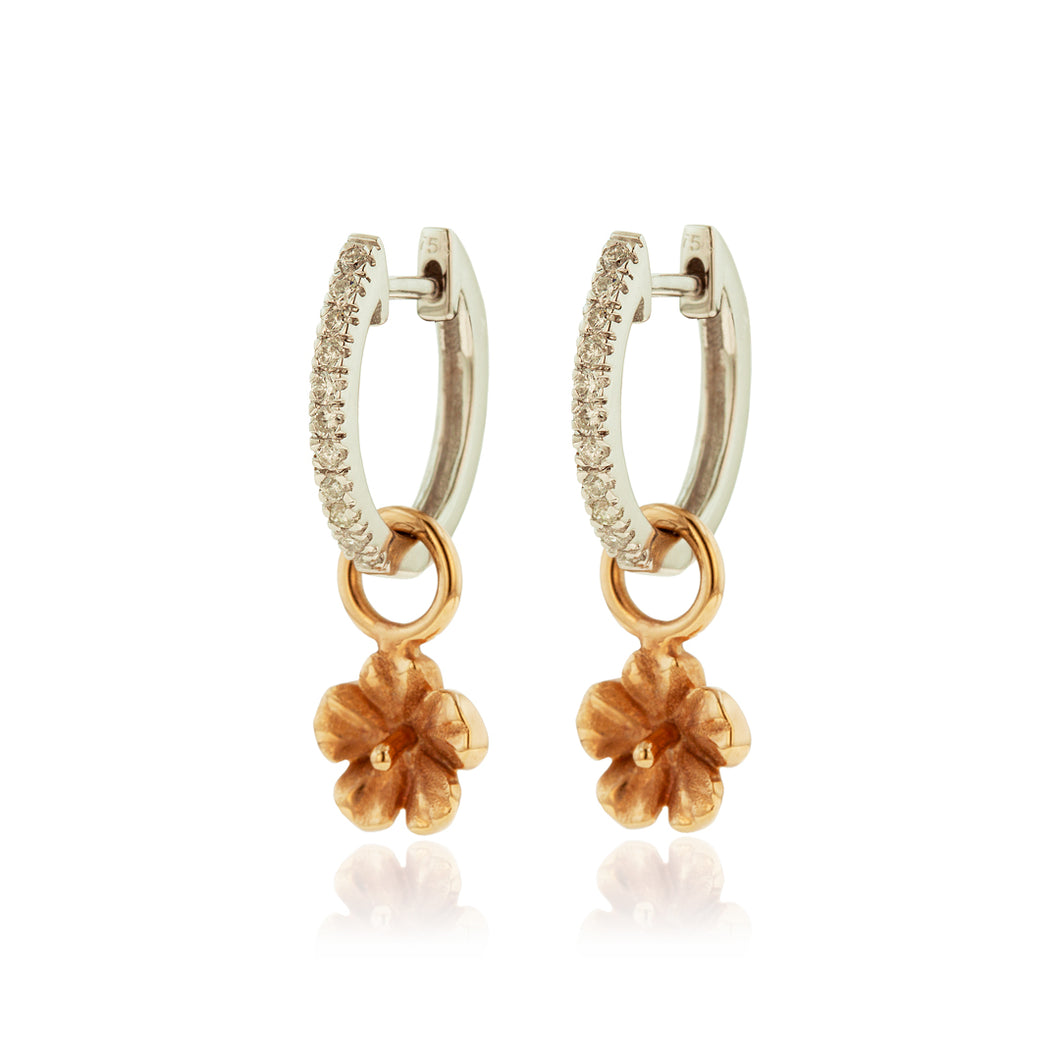 Oval Diamond Hoop Earrings w/ Hibiscus Charm - Philip Rickard