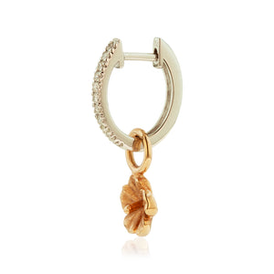 Oval Diamond Hoop Earrings w/ Hibiscus Charm - Philip Rickard