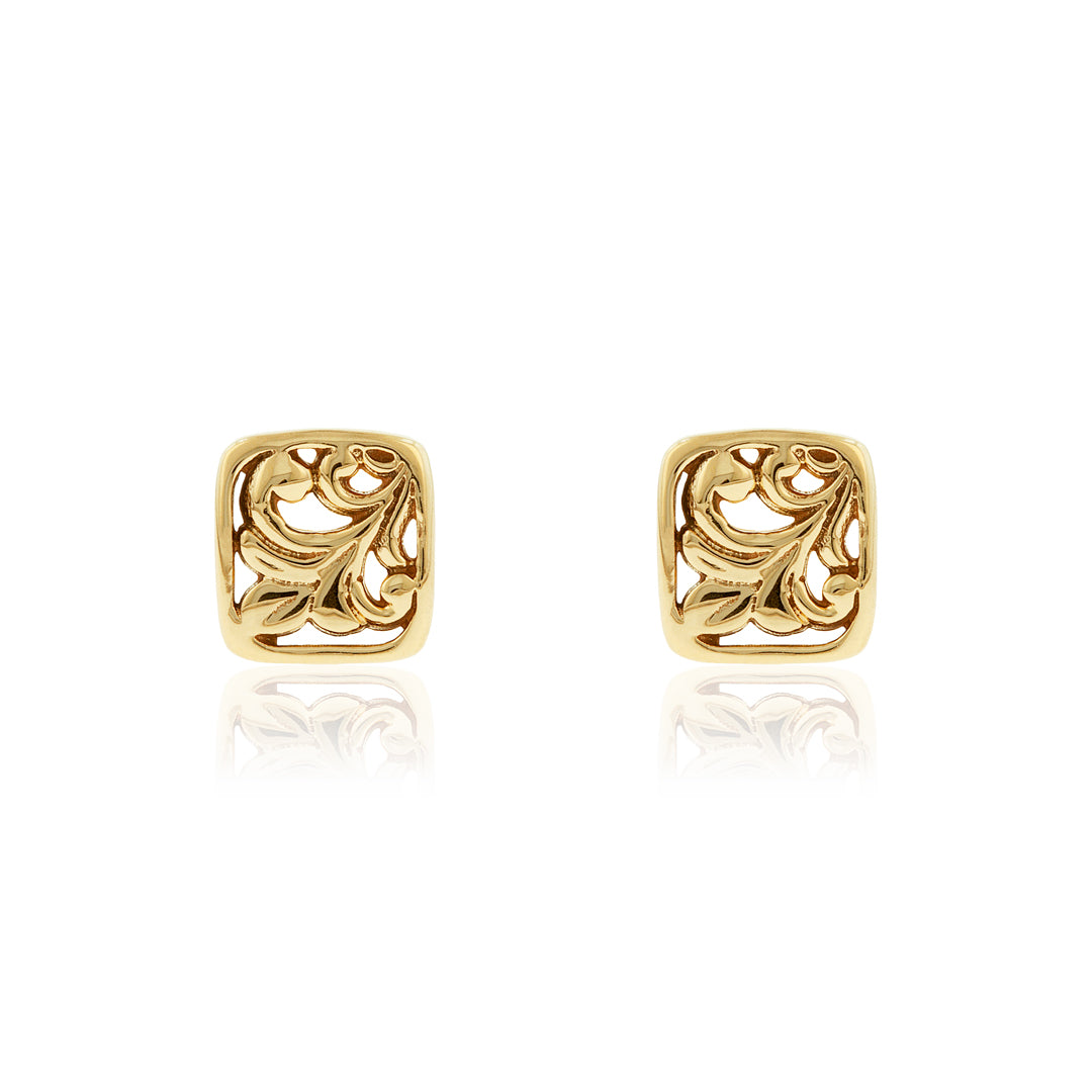Small Square Filigree Earrings in 14K White or Pink Gold