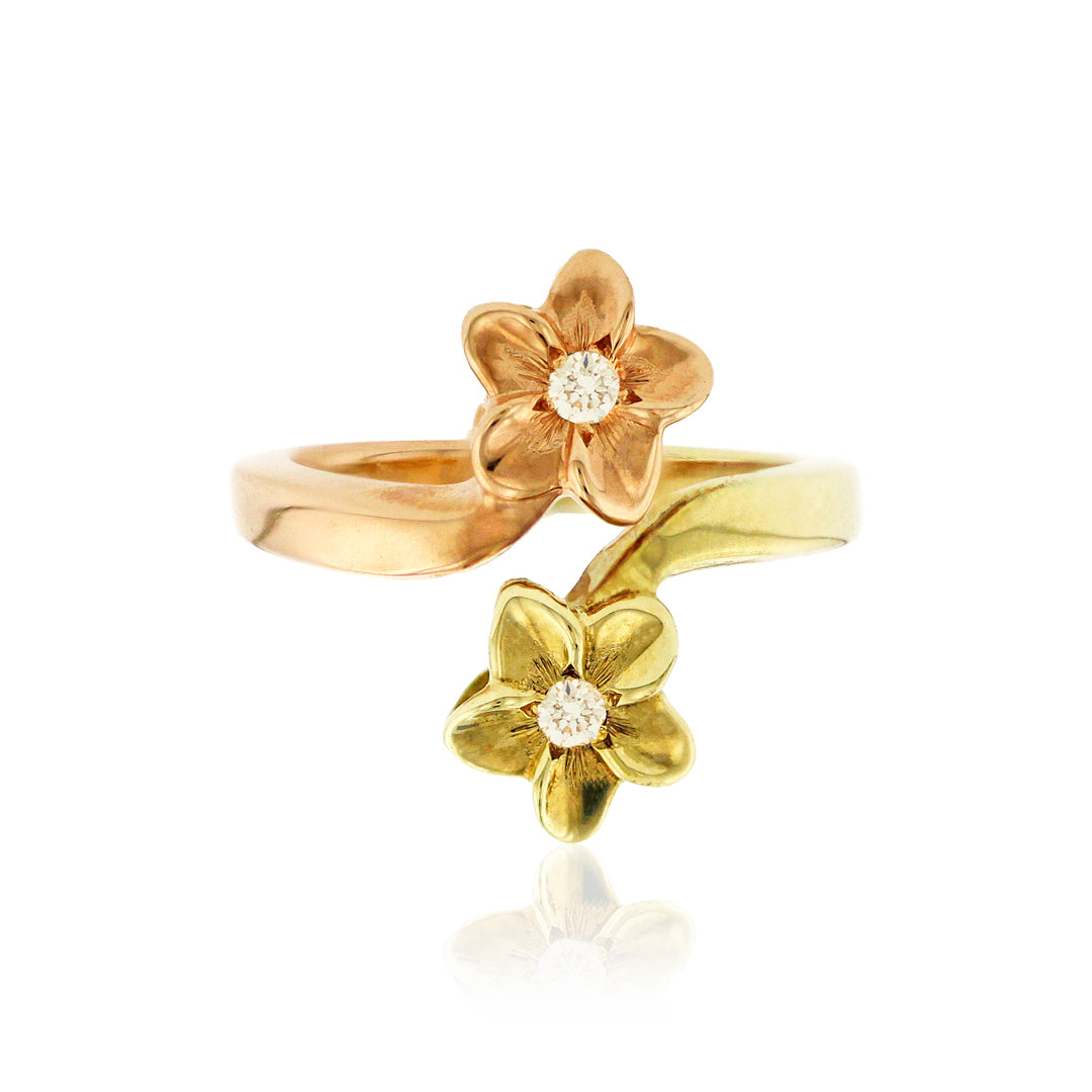 Plumeria ring with diamonds Clearance