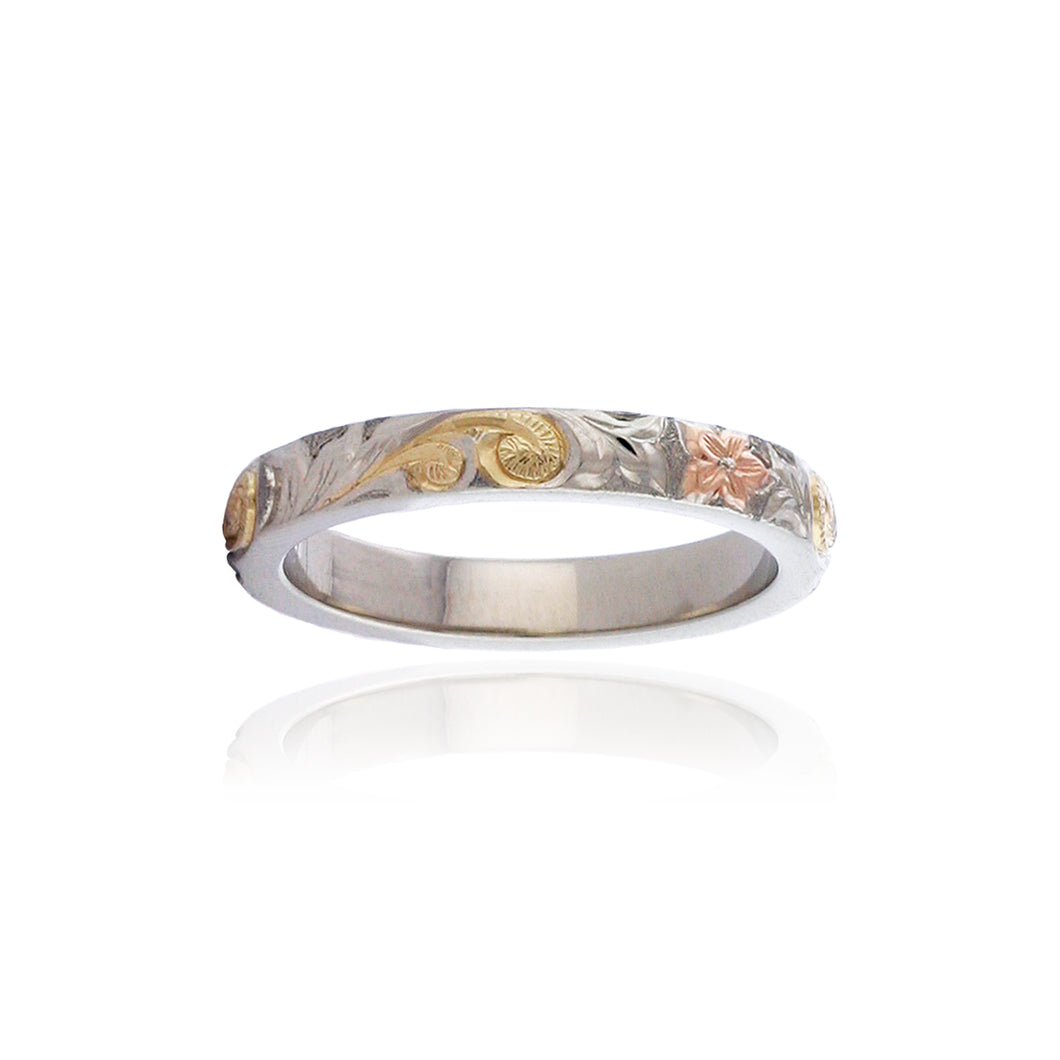 Tri-Color Haku Lei 3mm Ring - Philip Rickard