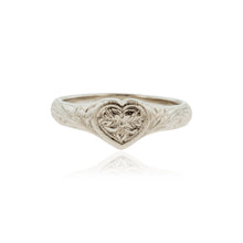 Load image into Gallery viewer, Heart Ring w/ Old English Design and Hibiscus Flower - Philip Rickard

