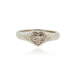 Heart Ring w/ Old English Design and Hibiscus Flower - Philip Rickard