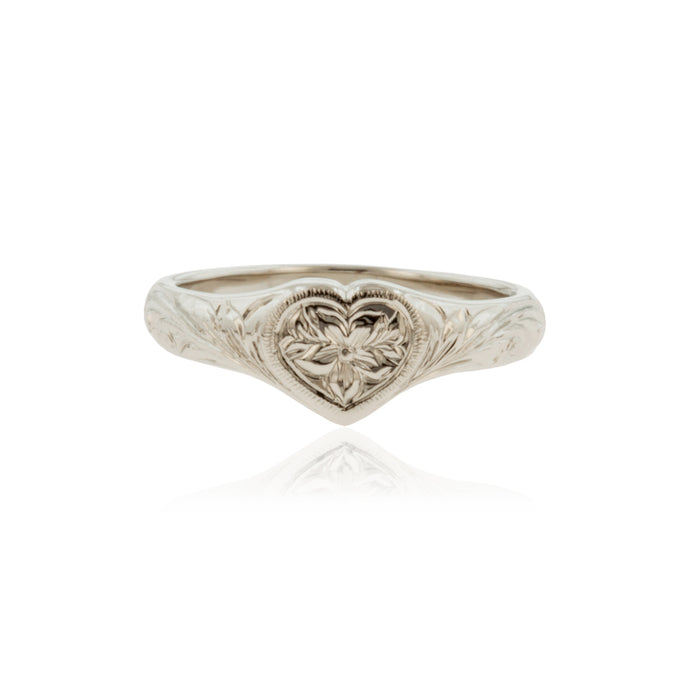 Heart Ring w/ Old English Design and Hibiscus Flower - Philip Rickard